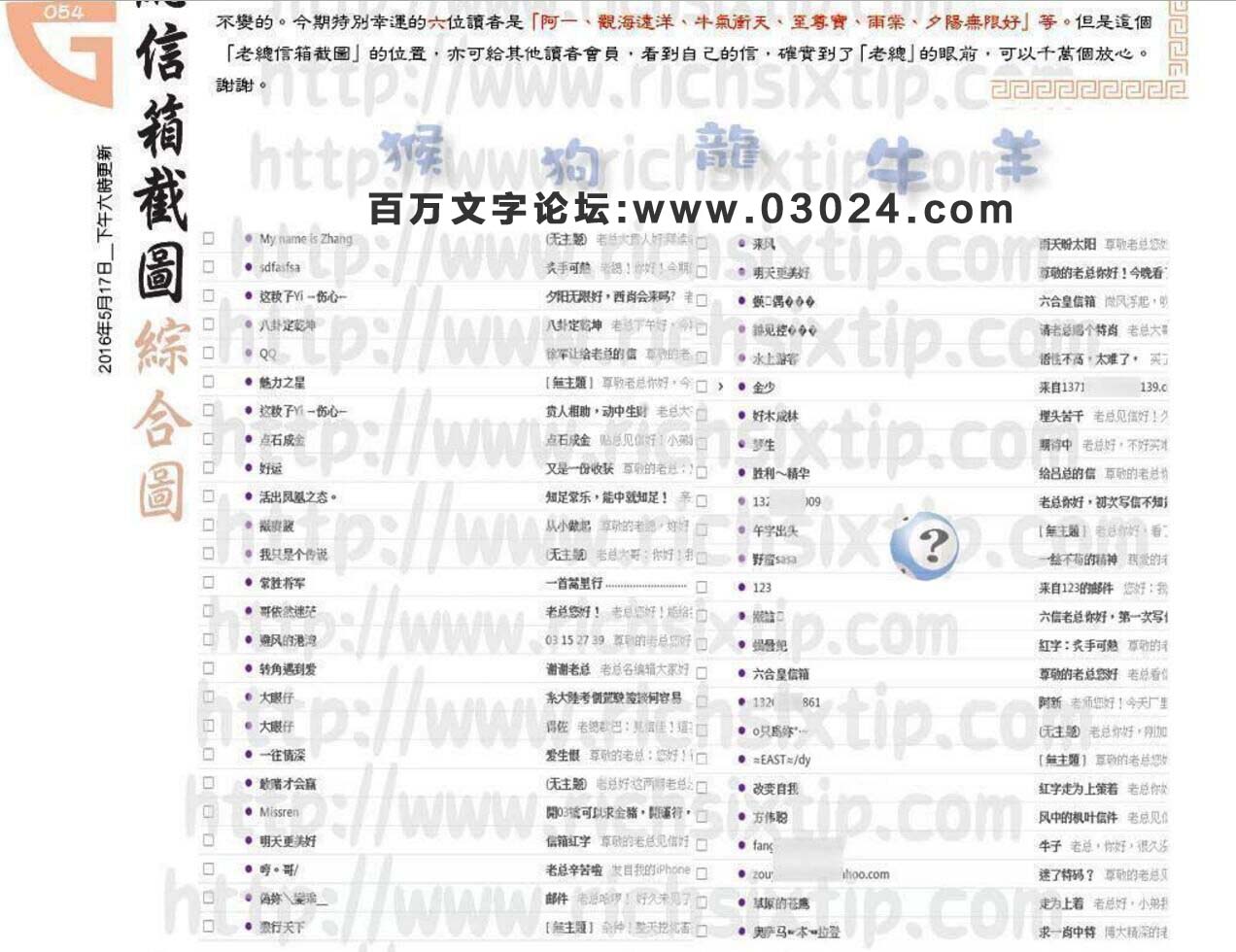 054期：彩民推荐六合皇信箱+貼信(紅字：炙手可熱）
